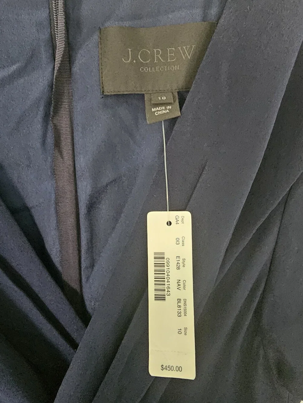 NWT J.Crew Collection 100% Silk Navy Faux Wrap Maxi Gown Size 10